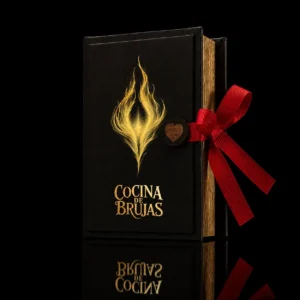 Grimoire book box with Cocina de Brujas flame logo
